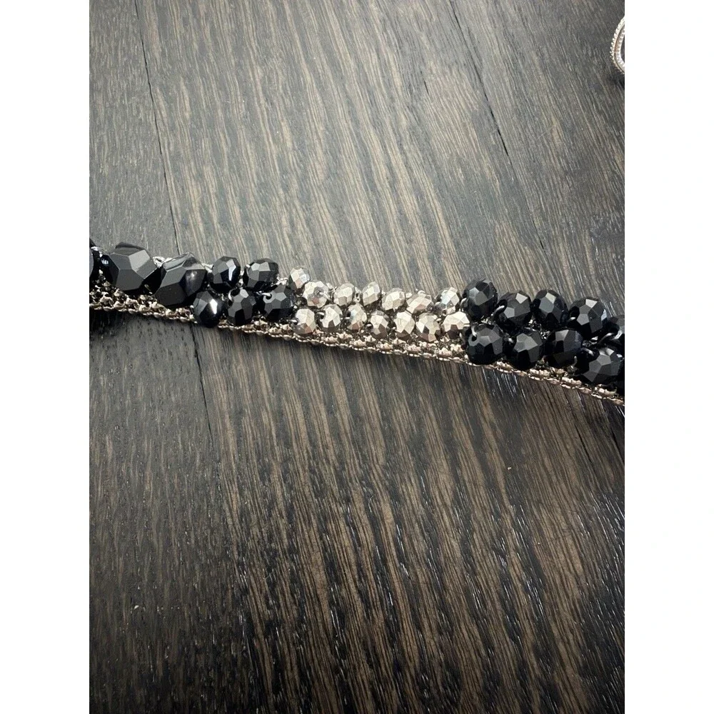 Vintage Chico's Y2K Bling Black Gem Beads & Silvertone Chain Link Statement Belt